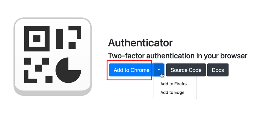 Authenticator kompiuterio plėtinio diegimo langas